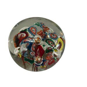 Vintage Glass Paperweight Rainbow Millefiori Art Glass Domed Ball 2" x 2.5"